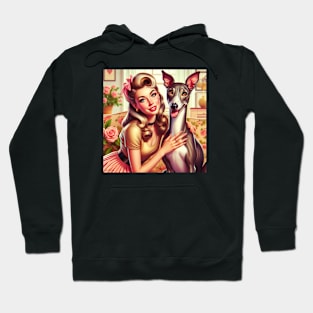 Greyhound Dog and Beautiful Woman Vintage Retro Hoodie